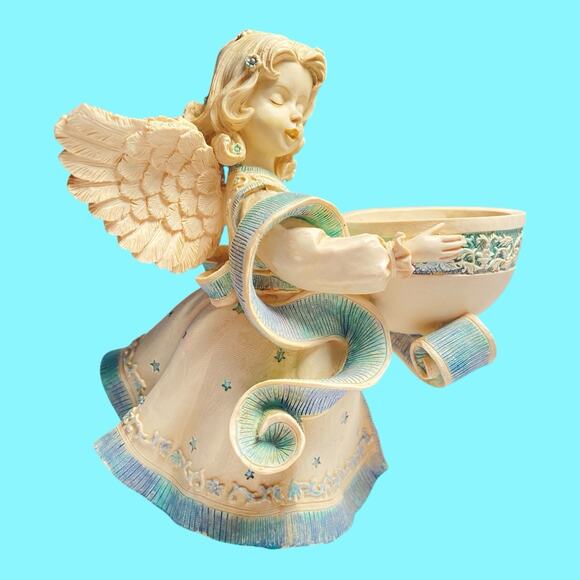 Sarahs Angels Collection Anna Tea Light Candle Holder Cream Blue Christmas Angel - Picture 2 of 9